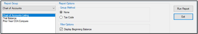 Select Chart of Accounts Listing